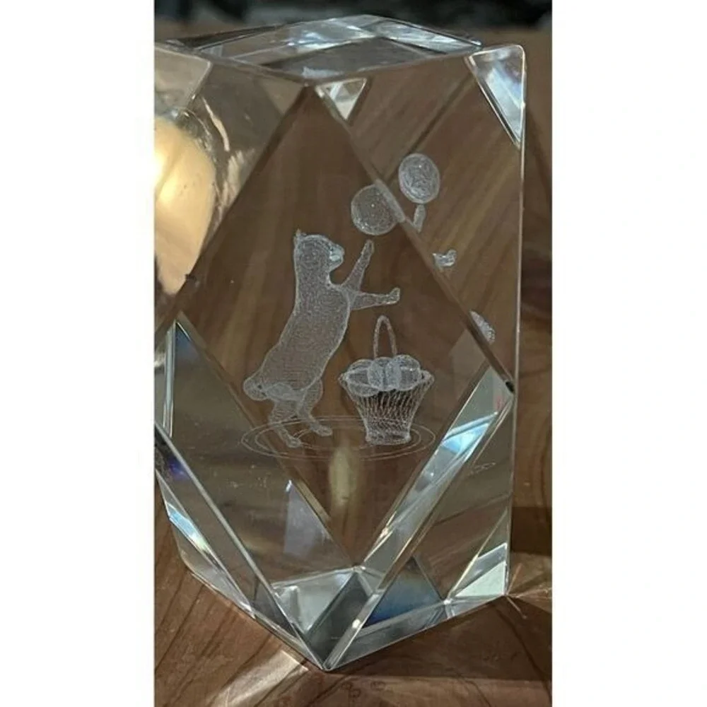 Cat 3D laser etched crystal glass Cube Kitten/Cat Statue, Paper Weight